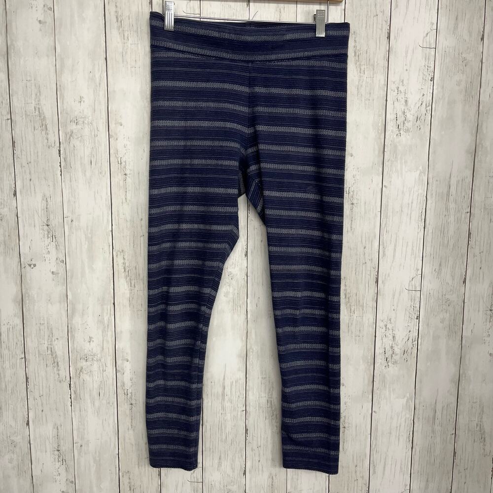 Aerie Blue Striped High Rise Full Length Skinny Cotton Blend Leggings Medium